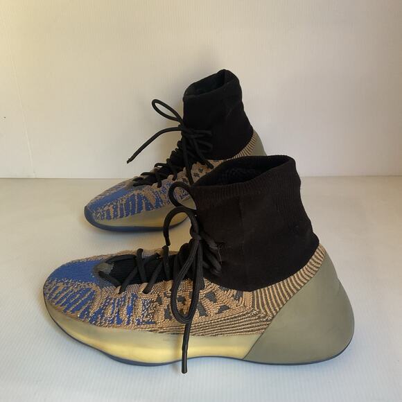 Adidas Yeezy Quantum Lifestyle Sneakers Men Size 9 Blue Tan Knit High Top